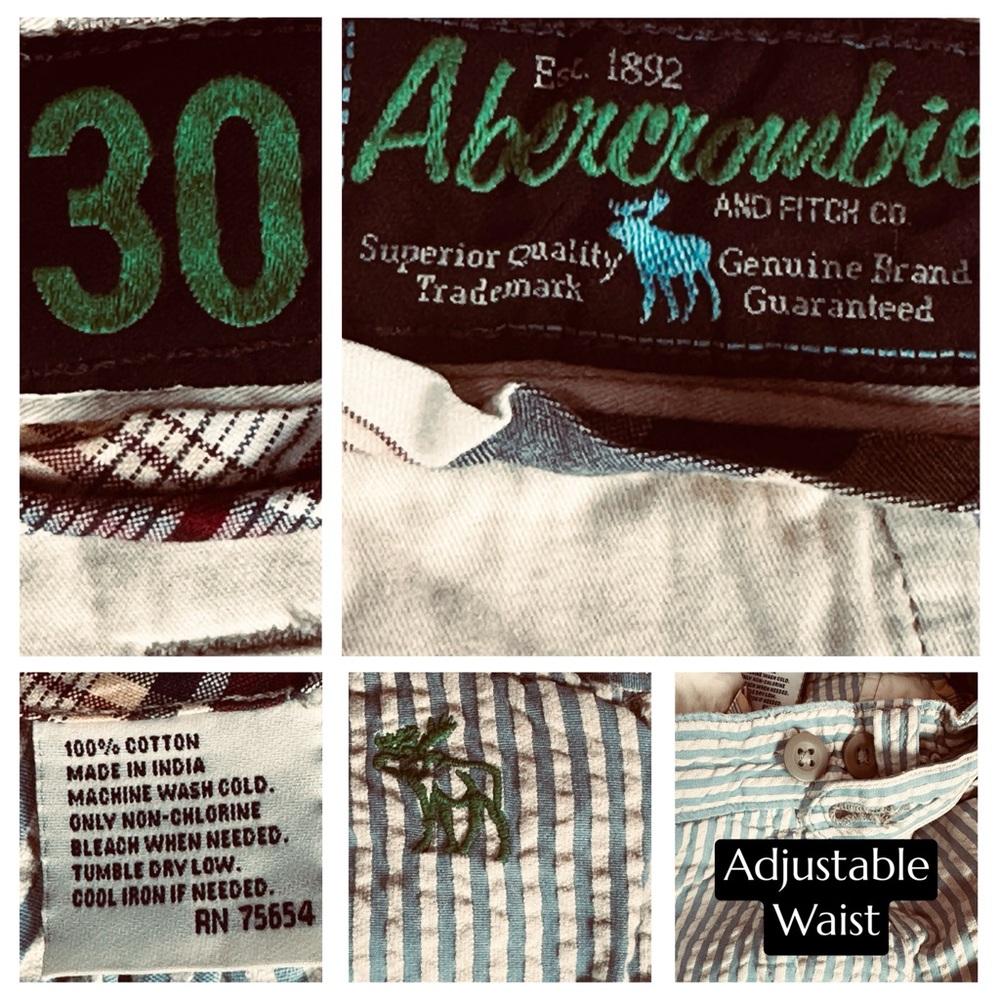 Abercrombie & Fitch Seersucker Shorts Blue White Stripe Adjustable Waist 30 - Picture 5 of 6